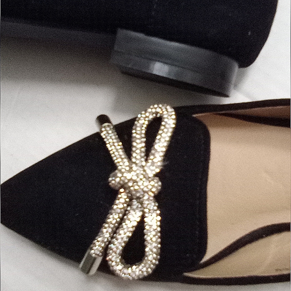 VERSONA Rhinestone Bow Suede Point-Toe Ballet Flats NWT - Picture 2 of 7
